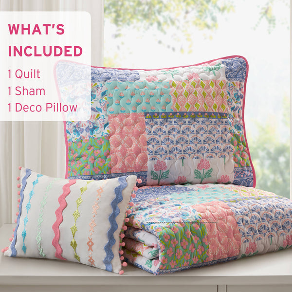 English Elm 3-Piece Twin/Twin Xl Quilt Set In Soft Pink – Cozy Comfort With Sham & Decorative Pillow Included! B035P408451