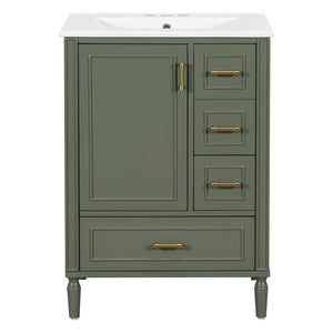 English Elm 24" Olive Bathroom Vanity Solid Wood Frame Ceramic Sink Gold Hardware Soft Close Olive Green N729P373272F