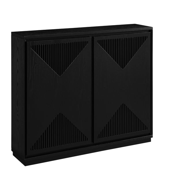 English Elm Mid Century Modern V-Shape Storage Cabinet – Stylish Buffet & Sideboard For Small Spaces, Black Finish W1801P362148