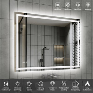 English Elm 48"*36"LED Modern LED Vanity Mirror with Touch Sensor, Dual Front/Back Light, Fog-Free, IP44 Water Resistant, CRI90+ Dimmable Memory T3177P320625