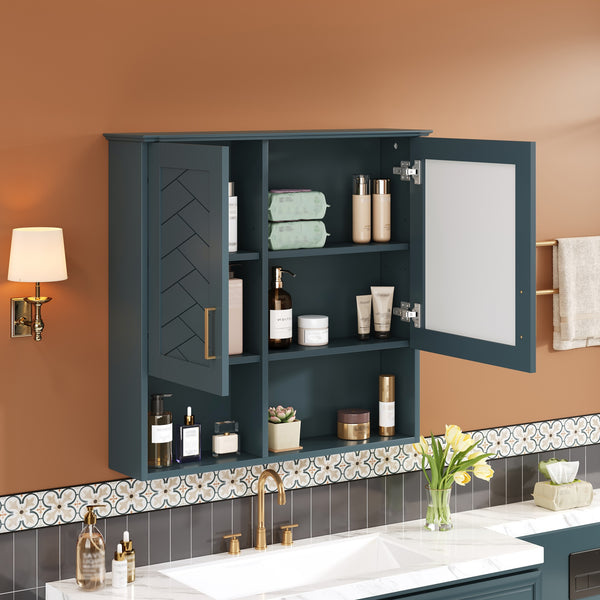 English Elm 2-in-1 Matte Wall Mounted Medicine Cabinet Soft Close Mirror Storage for Bathroom Vanity Blue N710P389456C