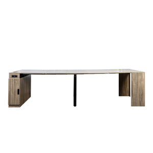 English Elm Modern Extendable Dining Table with Built-In Outlet, USB Ports & Storage, Space-Saving Console to 118" Brown W331S00192