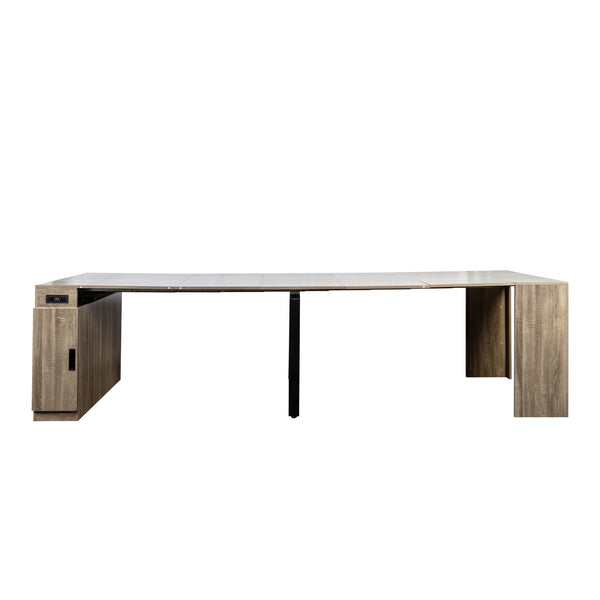 English Elm Modern Extendable Dining Table with Built-In Outlet, USB Ports & Storage, Space-Saving Console to 118" Brown W331S00192