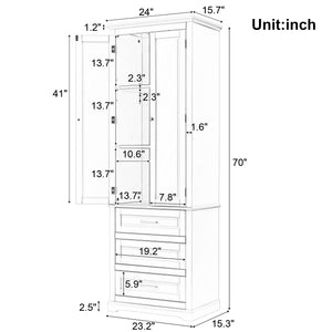 English Elm Tall Tall Storage Cabinet with Three Drawers and Doors for Bathroom or Office, Slim MDF Organizer Grey WF299282AAE