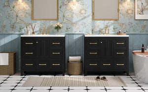 English Elm 72'' Elegant Bathroom Vanity Set With Resin Sink, Solid Wood Frame, Ample Storage & Soft-Close Doors N710SS00012B