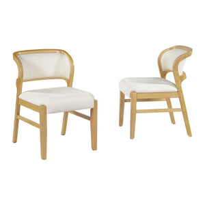 English Elm Mid-century Modern Linen Blend Dining Chairs Rubberwood Legs Sculptural Backrest Set of 2 Natural+Beige N768P442078N