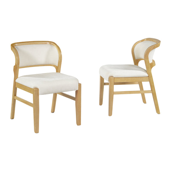 English Elm Mid-century Modern Linen Blend Dining Chairs Rubberwood Legs Sculptural Backrest Set of 2 Natural+Beige N768P442078N