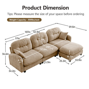 English Elm Modular L-Shaped Sectional Sofa With Movable Ottoman, Premium Chenille, Ergonomic Comfort Design W714S01378