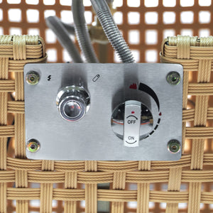 English Elm K&K 43" Propane Gas Fire Pit Table 60000 BTU Open Weave Wicker with Glass Wind Guard & Blue Stones orange-yellow N707P210158Z