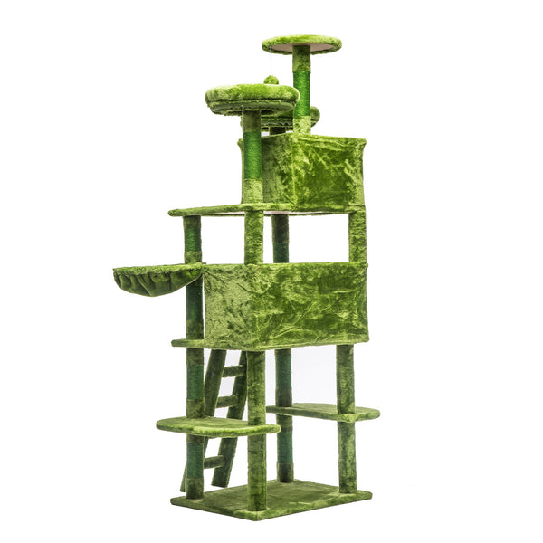 English Elm Large 7 Tier Plush Cat Tree with Dual Condos Hammock Sisal Posts for Multi Cat Homes Green W1578P447622