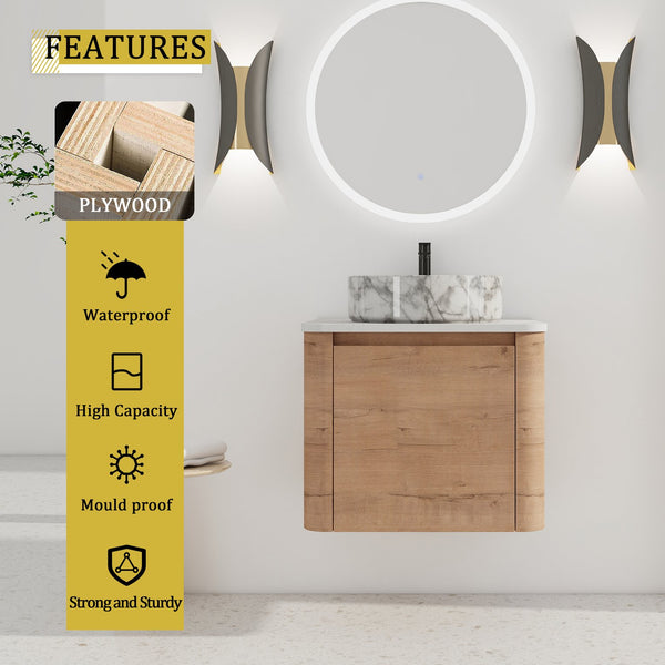 English Elm 24'' Wall-Mounted Bathroom Vanity With Ceramic Vessel Sink, Soft-Close Door & Stylish Design W999S00395