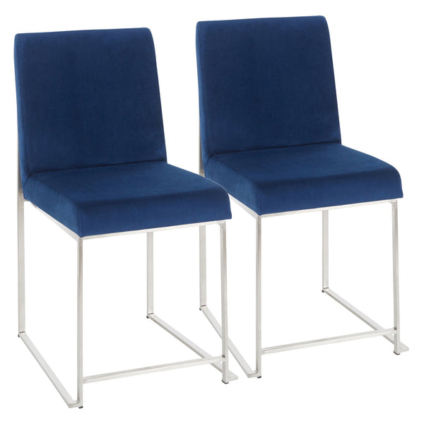 English Elm High Back Fuji Contemporary Dining Chair Set Of 2 In Blue Velvet & Stainless Steel - Chic Comfort B202P223562
