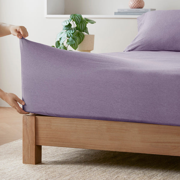 JLA Home Intelligent Design - All Season Sheet Set with Jersey Knit Cotton Blend — Breathable, Stretchy Comfort for Year-Round Use Purple ID20-706