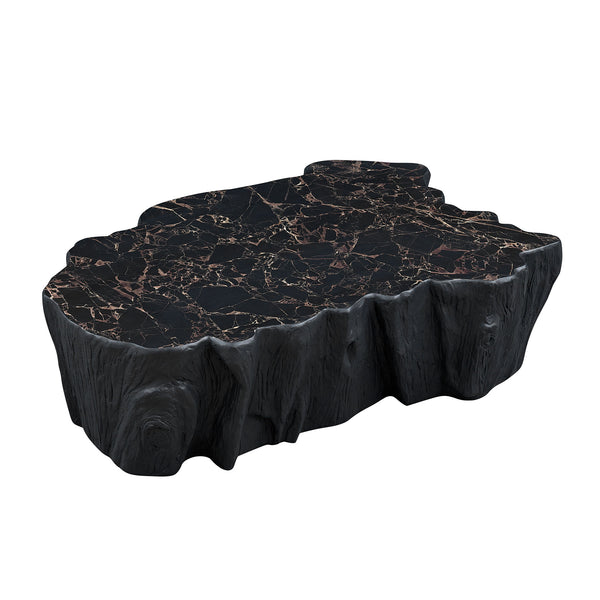 English Elm 48.62 Inch Sculptural Fiberglass Coffee Table Organic Form Gloss Finish Living Room W876P400325