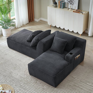English Elm Compressible Corduroy Sleeper Loveseat with Cupholders Ready in 72 Hours No Assembly Dark Grey W2339P411866