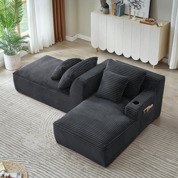 English Elm Compressible Corduroy Sleeper Loveseat with Cupholders Ready in 72 Hours No Assembly Dark Grey W2339P411866