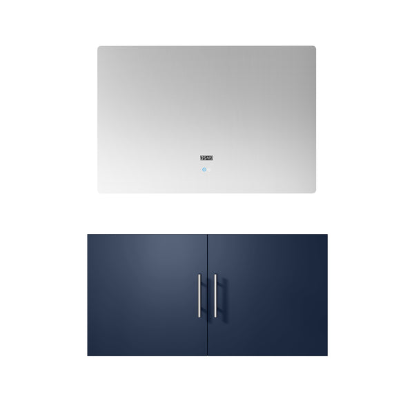 English Elm Navy Blue Bath Vanity Set With 36" Led Mirror - Modern Style, Ample Storage & Easy Installation! B2731S00534