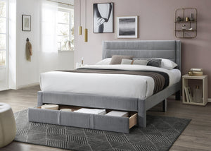 English Elm Luxury Corduroy Upholstered Queen Bed with Horizontal Channel Tufted Headboard and Storage Drawer Gray 62 L x 24 W x 10 H B011P238965