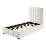 English Elm Twin Size Modern Design Bed Frame Upholstered Queen Bed Frame Platform With Headboard Fabric Headboard Wooden Slats Support, No Box Spring Needed,Mattress Foundation,White