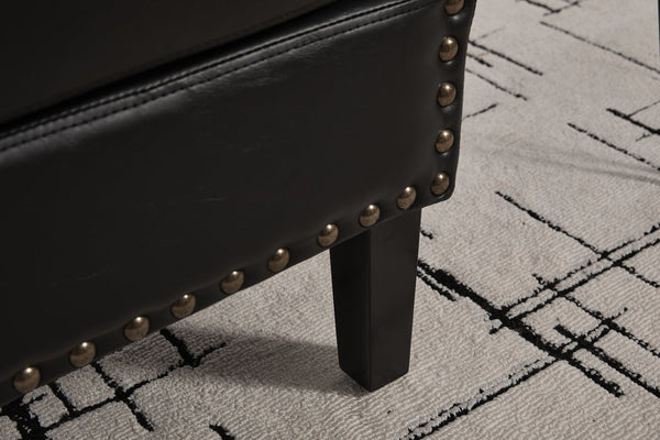 English Elm chair Quilted Diamond-Back Accent Chair with Nailhead Trim, Soft Tactile Upholstery & Solid Wood Legs Black PU W3515P326999