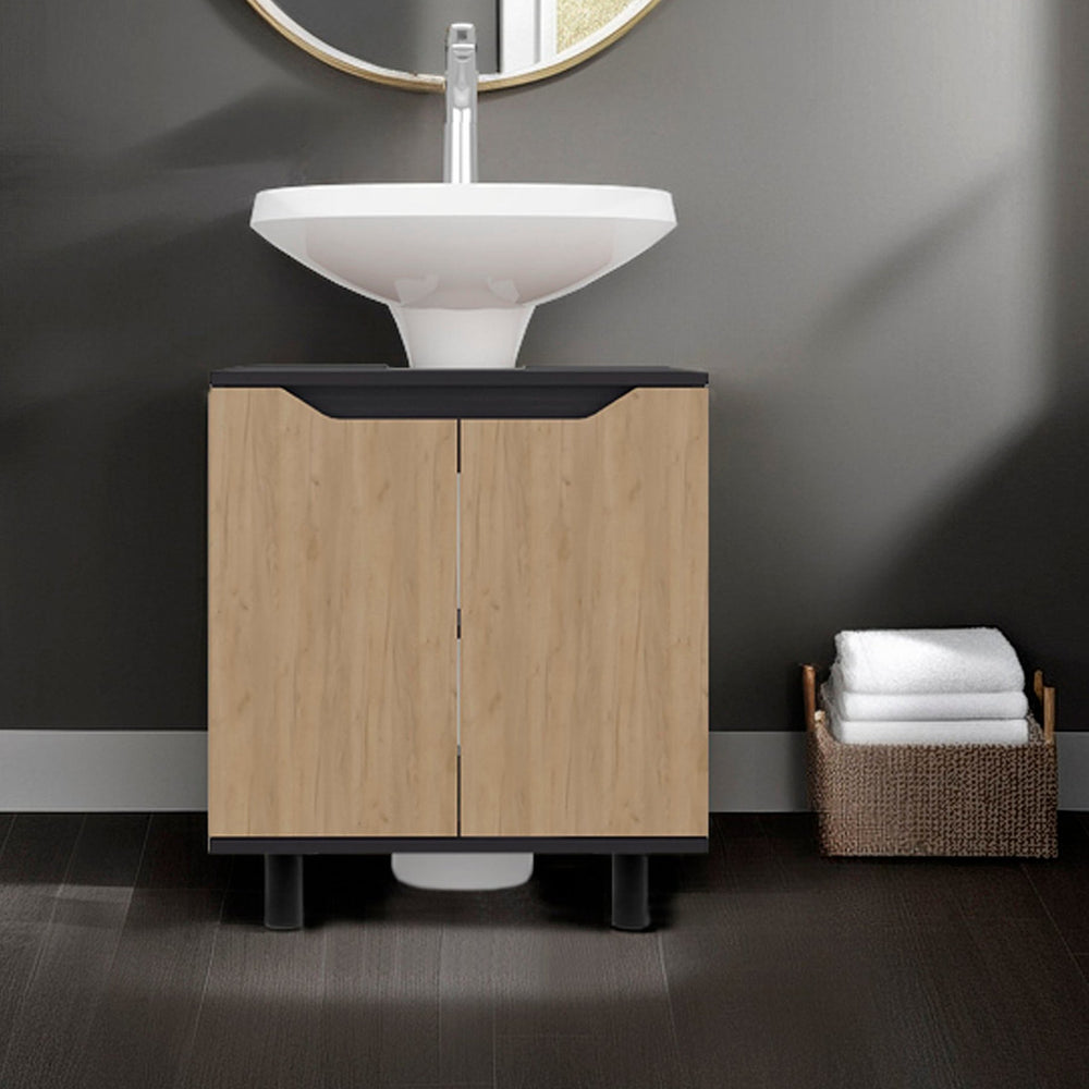 English Elm Natural Under Sink Storage Cabinet with Double Doors, Adjustable Shelves, Durable Melamine Finish Oak,Wenge B062P380955