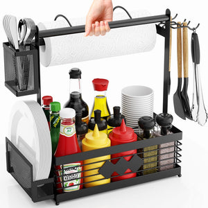 English Elm Picnic Grill Caddy Organizer with Tool Hooks Condiment Storage and Towel Holder W2181P483981