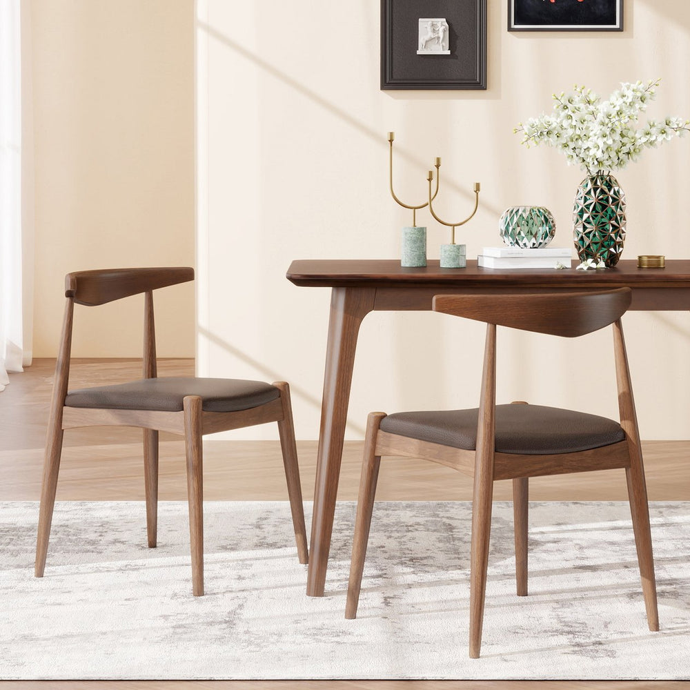 English Elm [video] Rubberwood Dining Chairs Set of 2 Faux Leather Ergonomic Retro Splayed Leg Design Brown,Walnut N759P386879D
