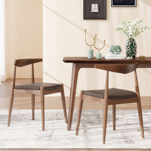 English Elm [video] Rubberwood Dining Chairs Set of 2 Faux Leather Ergonomic Retro Splayed Leg Design Brown,Walnut N759P386879D