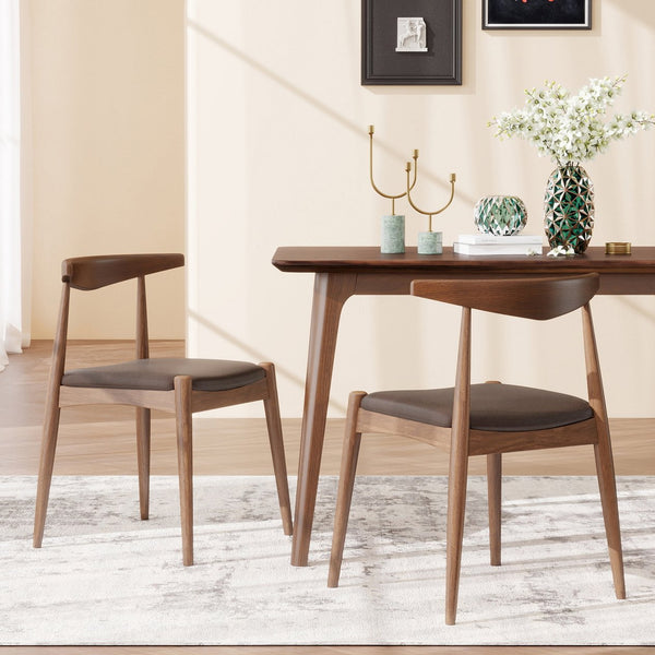 English Elm [video] Rubberwood Dining Chairs Set of 2 Faux Leather Ergonomic Retro Splayed Leg Design Brown,Walnut N759P386879D