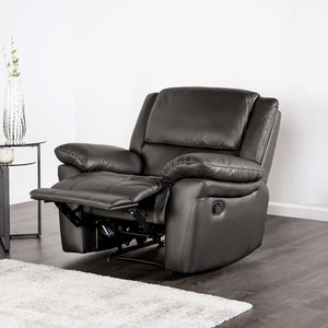 English Elm Black Leather‑Match Transitional Recliner Chair with Pillow Arms, Welt Trim, 38"W x 38.5"H Comfort B2741P407584