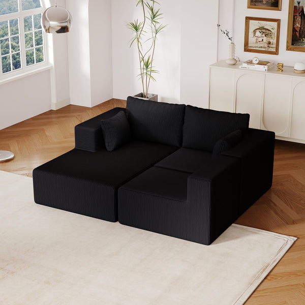 English Elm 108.3" Modular Cloud Sectional Corduroy Upholstered L Shape Sofa for Living Room Black W1097S00221