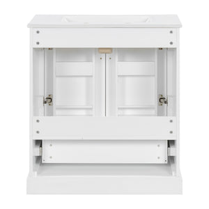 English Elm 30" Modern Bathroom Vanity with Ceramic Sink, Soft-Close Doors, Divided Drawer & Dual Door Shelves White N729P321376K