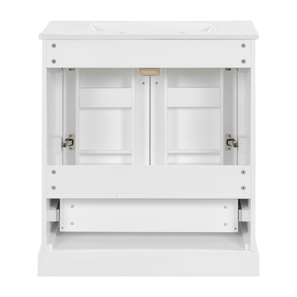 English Elm 30" Modern Bathroom Vanity with Ceramic Sink, Soft-Close Doors, Divided Drawer & Dual Door Shelves White N729P321376K