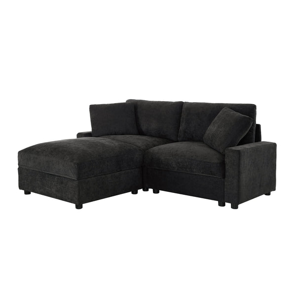 English Elm 72.05" L-shaped Sectional Sofa Cloud Cushion Polyester with Storage Ottoman Small Space Black W1669S00053