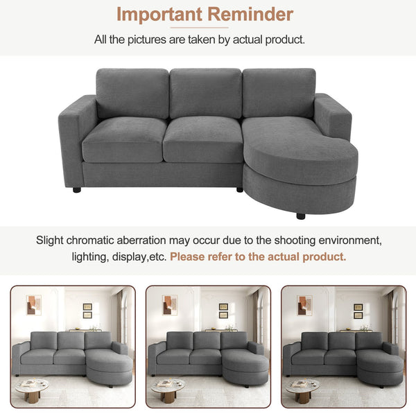 English Elm Modern L-Shaped Sectional Sofa With Curved Chaise, Usb Ports & Storage, Soft Chenille, Grey Finish N719S002170E