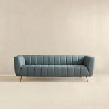 English Elm Ashcroft Furniture - Lamattina Genuine Italian Blue Leather Channel Tufted Sofa