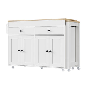 English Elm K&K 74.5" Kitchen Island with 27" Extendable Dining Table, 4-Door Storage, 2 Drawers, Rolling Cart Off White N707S000009W