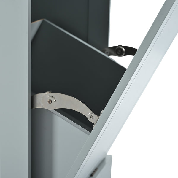 English Elm K&K Fluted Kitchen Island Cart with Tilt-Out Trash, Charging Station, Hidden Wheels & Ample Storage Grey+Blue N707P221571G