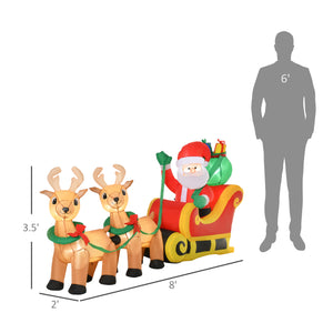 English Elm Homcom 8Ft Inflatable Santa With Sleigh & Reindeer - Led Yard Decoration For Festive Holiday Cheer! W2225P249952