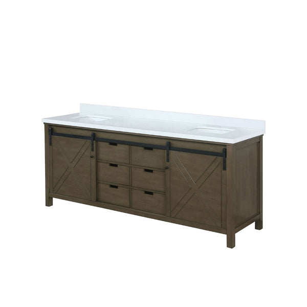 English Elm Rustic Brown Double Vanity 80" W X 22" D With White Quartz Top – Stylish Storage For Master Bathrooms B2731P260073-GIGA