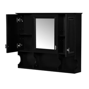 English Elm 35'' Modern Wall-Mounted Medicine Cabinet with Mirror, Hidden Storage and Open Shelves for Bath Black N710P209443B