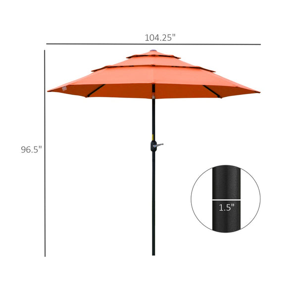 English Elm Outsunny 9Ft Orange Patio Umbrella With Crank, 3-Tier Venting For Deck & Lawn Shade, Easy Tilt W2225P174162-GIGA