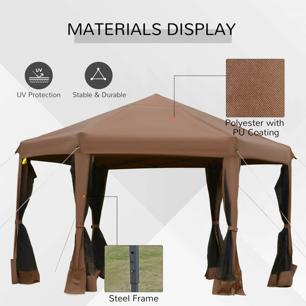 English Elm Outsunny 13' X 11' Hexagonal Pop-Up Gazebo With Adjustable Height, Mesh Sidewalls & Steel Frame W2225P200701-GIGA