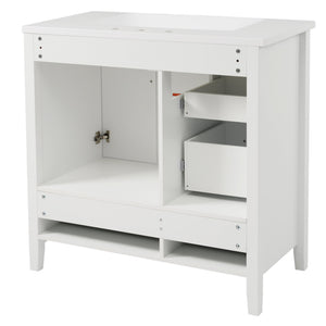 English Elm Christopher Knight Home® - 36" Freestanding Bathroom Vanity with Resin Sink, Soft-Close Doors & Drawers, Gold Alloy Handles, Spacious Storage and Easy Plumbing Access White N759P292552K