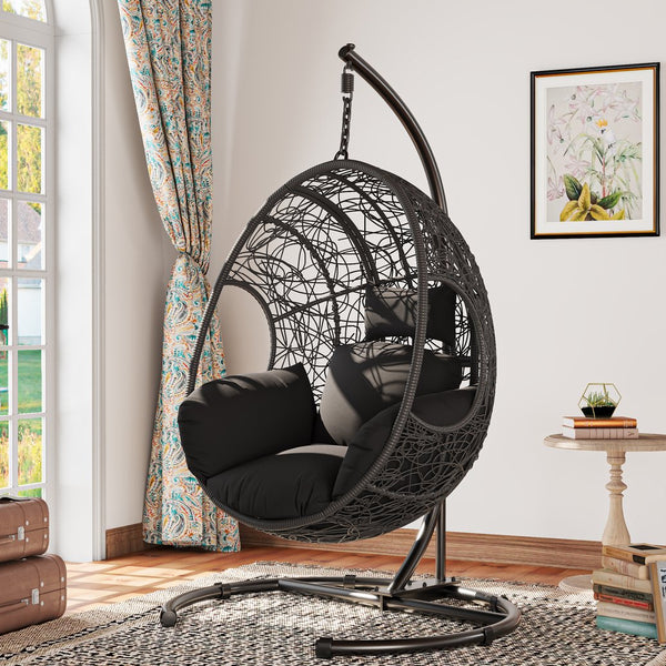 English Elm 42 Inch Wide Hanging Egg Chair Pe Rattan Patio Swing with 400lb Capacity Cushioned Seat W3979S00007