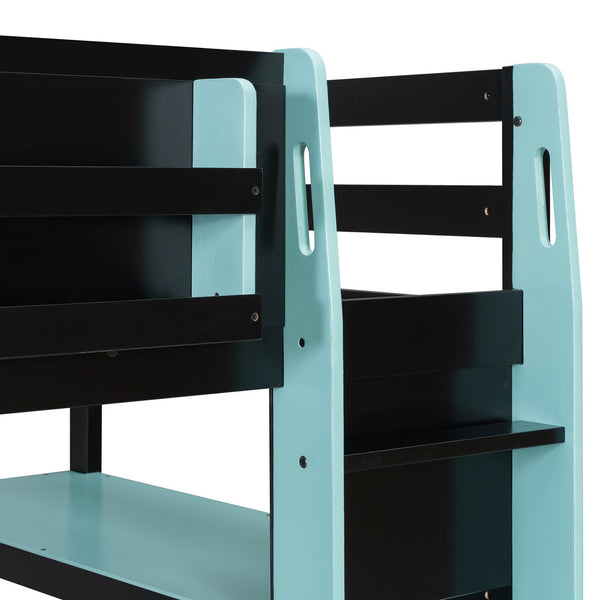 English Elm Twin Loft Bed with Rgb Lighting Usb Ports Wraparound Shelves and Gaming Desk Blue LT000298AAC
