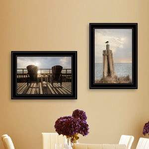 English Elm "by the Sea" Lori Deiter 2-panel Coastal Seascape Framed Art Ready to Hang B06788413