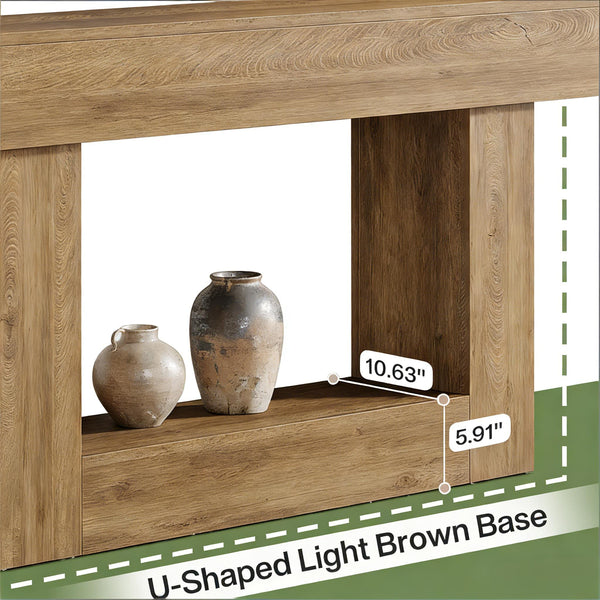 English Elm Practical Geometric Console Table with Matte Black Wood Grain Finish for Entryway or Sofa T3971P454197