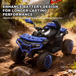 English Elm 24v Ride on Atv for Kids with Dual Motors Led Lights Bluetooth and Rugged Wide Wheelbase Blue W3822P390485