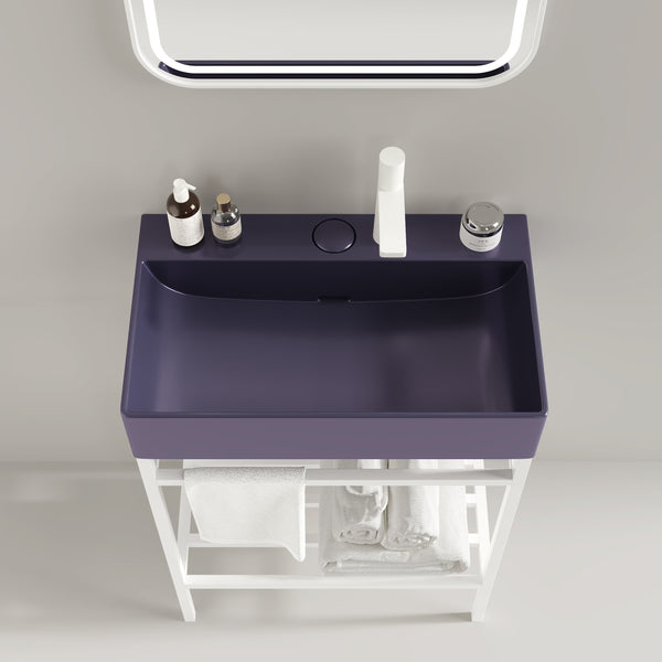 English Elm LOFI Ceramic 24" Bathroom Basin with Center Drain and Faucet Hole, Durable Scratch-Resistant Finish Purple W2615P210340